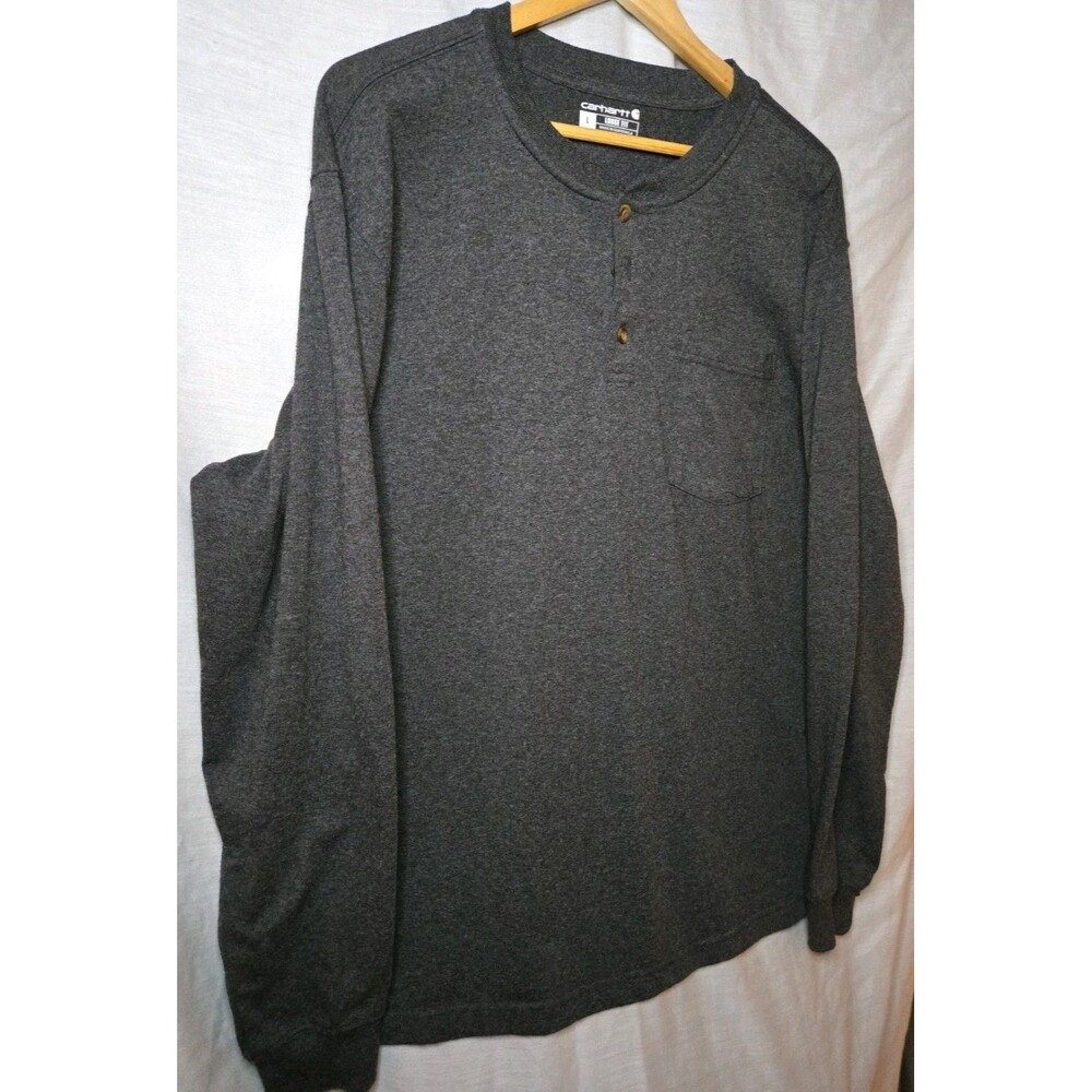 Carhartt Loose Fit K128, Sz Large Heavyweight Long-Sleeve Pocket Henley Gray - Picture 2 of 9
